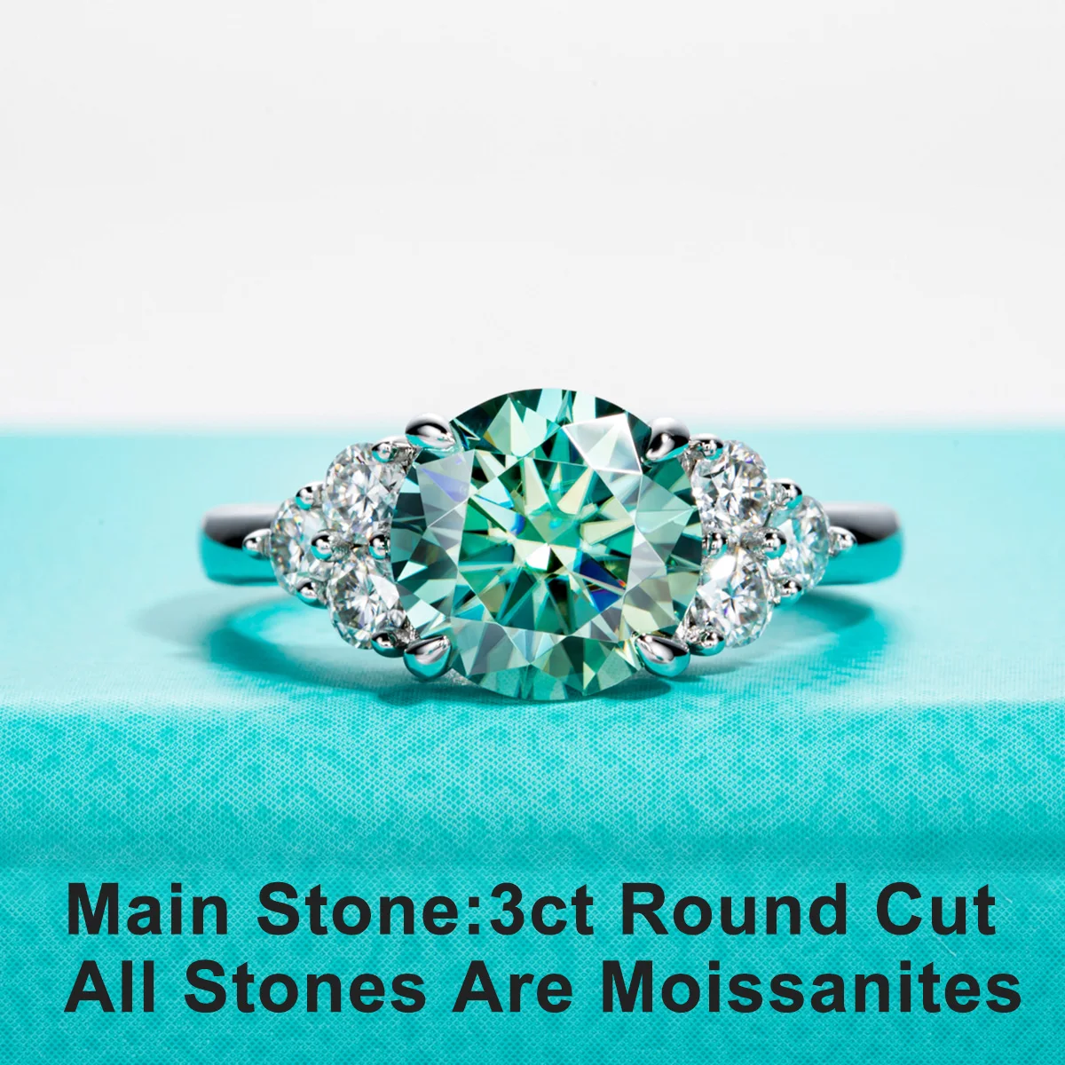 AnuJewel 3ct Rundschliff Blau Grün Farbe Moissanit Verlobungsring 18K vergoldetes Silber Luxus Ehering Schmuck Großhandel