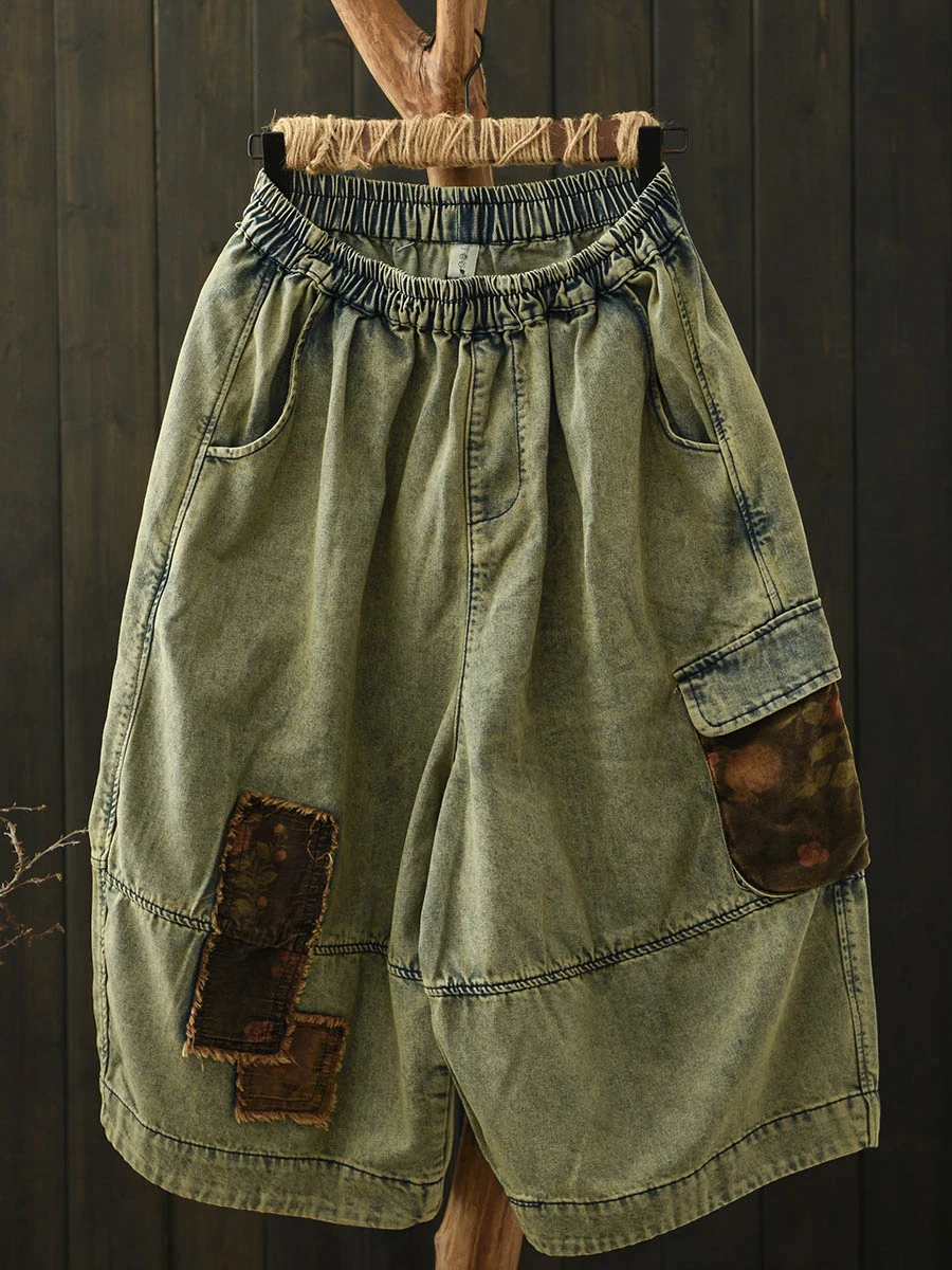 

Retro Distressed Patchwork Loose Waist Denim Jeans Seven-Five New Style Casual Loose Lantern Pants Comfortable Fit Ladies