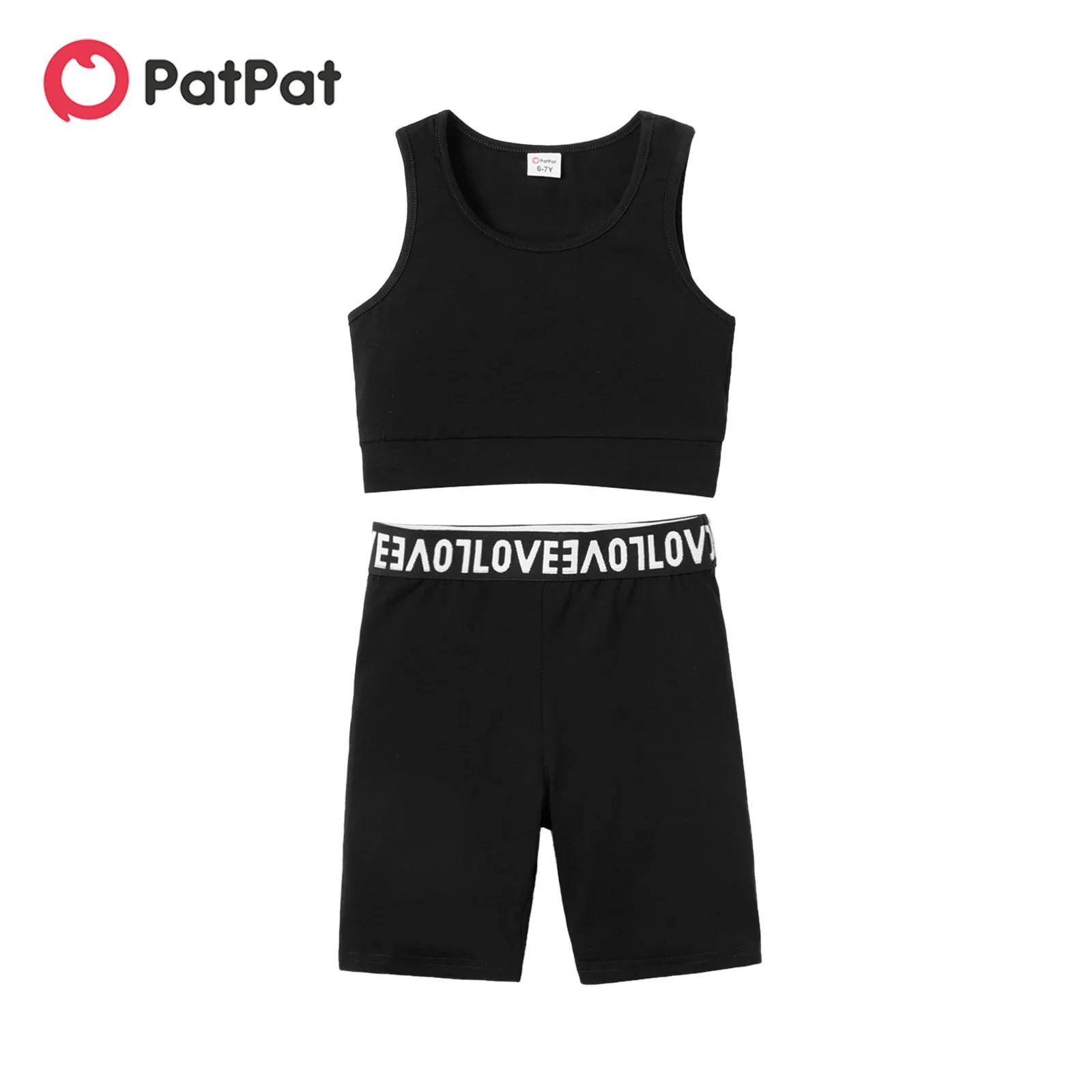 PatPat 2pcs Kid Girl Solid Color Cotton Tank Tops and Webbing Design Shorts Set Suitable for Summer Season Soft and Comfortable