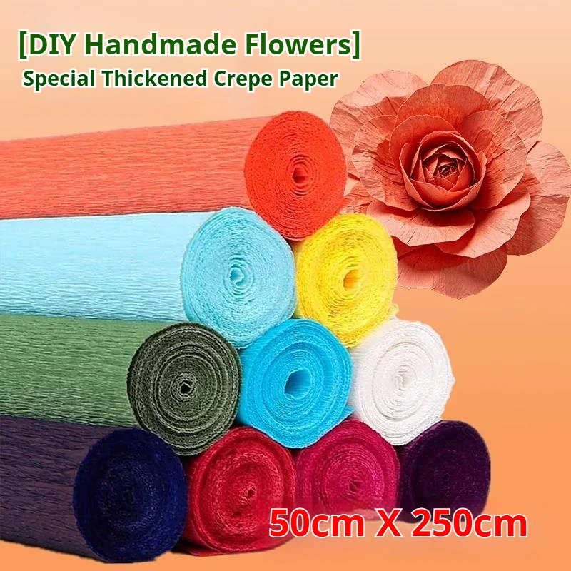 50x250cm/Roll Colored Crepe Paper Origami Crinkled Crepe Paper Craft Handmade DIY Paper Flowers Wrapping Paper Craft Party Decor
