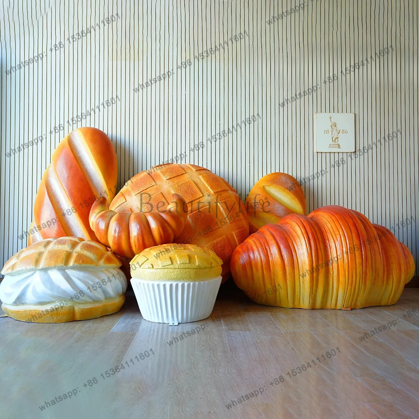 zj Simulation Hamburger Bread Model Croissant Sculpture Bakery Creative Signature Door Head Wall Hanging Luminous