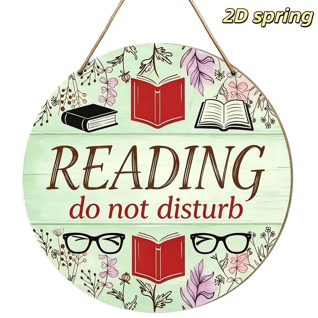 Decorative Sign And Plague, 2D Flat Wooden Decorative Board, 1pc, Retro Country Style Reading Theme Wall Decor, Light Green Back