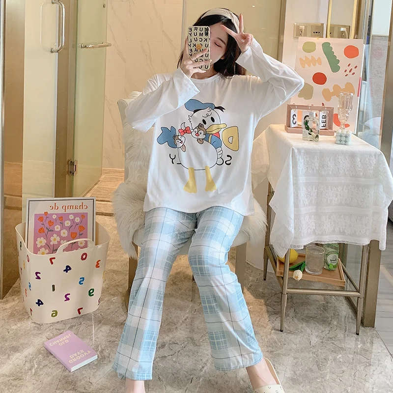 Disney Donald Duck autumn new pajamas women\'s casual cartoon cute long-sleeved trousers cute Winnie the Pooh homewear