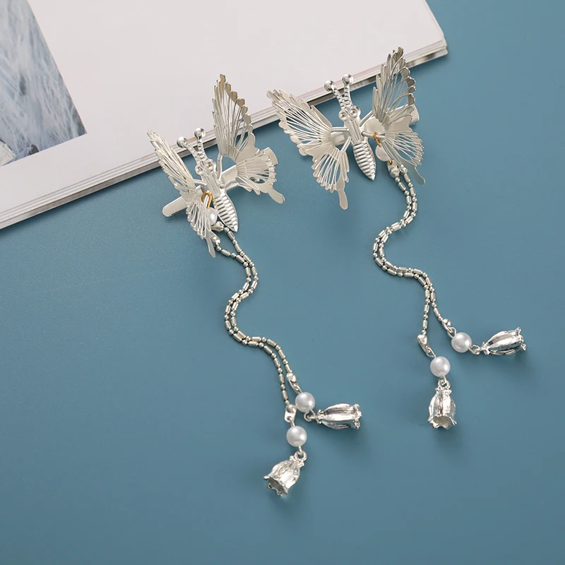 Princess sweet lolita hairpin Side clip can move butterfly hairpin trembling branch simulation metal hairpin tassel HF002