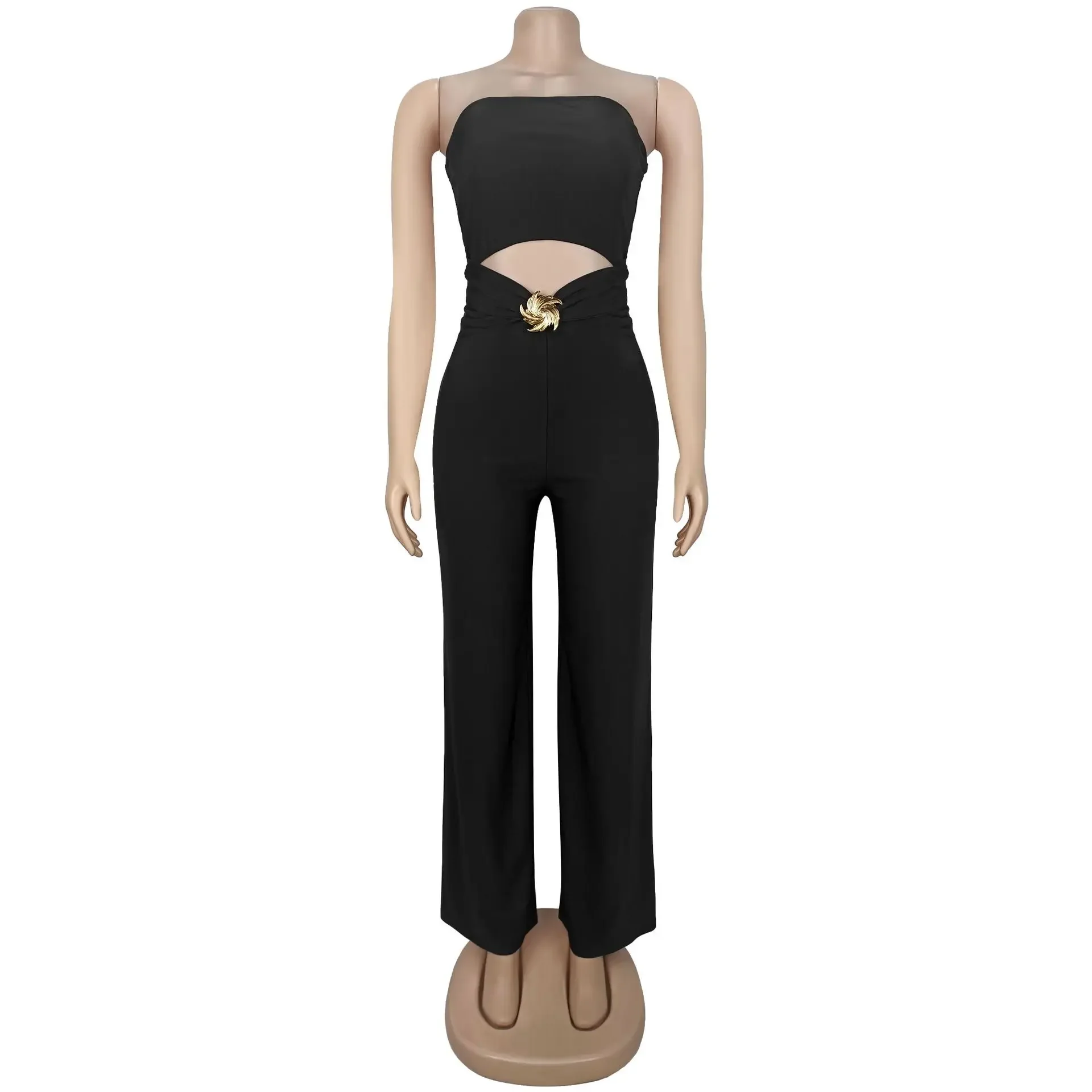2025 Fashion Street Zwarte Jumpsuit Dames Mouwloos Strapless Crop Rechte broek Eendelig overall Sexy speelpakjes