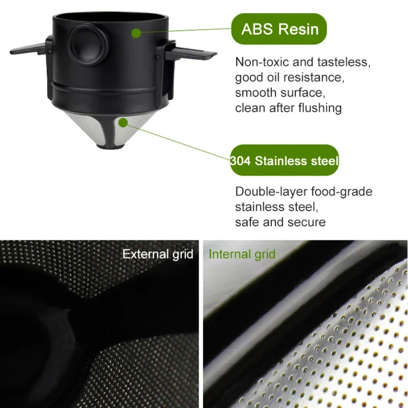 Portable Coffee Filter Reusable Funnel Tea Infuser Stainless Steel Drip Coffee Tea Dripper   Office Outdoor Trave