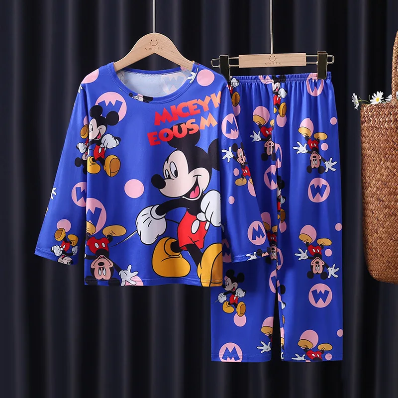 Hot Cartoon Spring Autumn Kid's Sleepwear Pajamas Clothing Sets Mickey Spider Doraemon Baby Boy Cotton Pyjamas For Kid's Gift