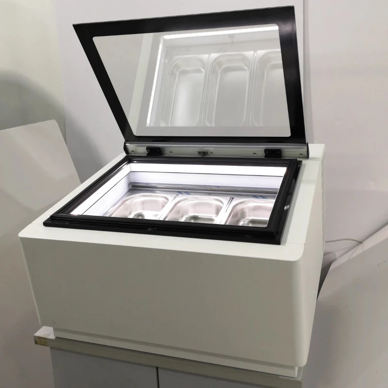 220V Desktop 3-tray Ice Cream Display Cabinet Small Capacity Freezing Small Glass