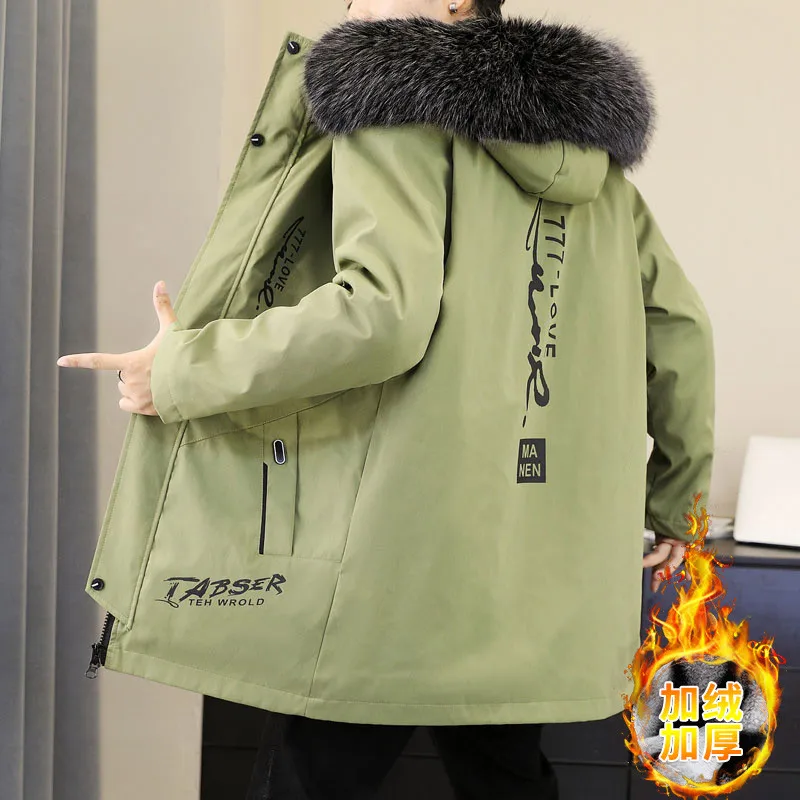 Winter New Warm Jacket Men Fleece Thick Hooded Printing Casual Hooded Coats High Quality Men Size 4XL