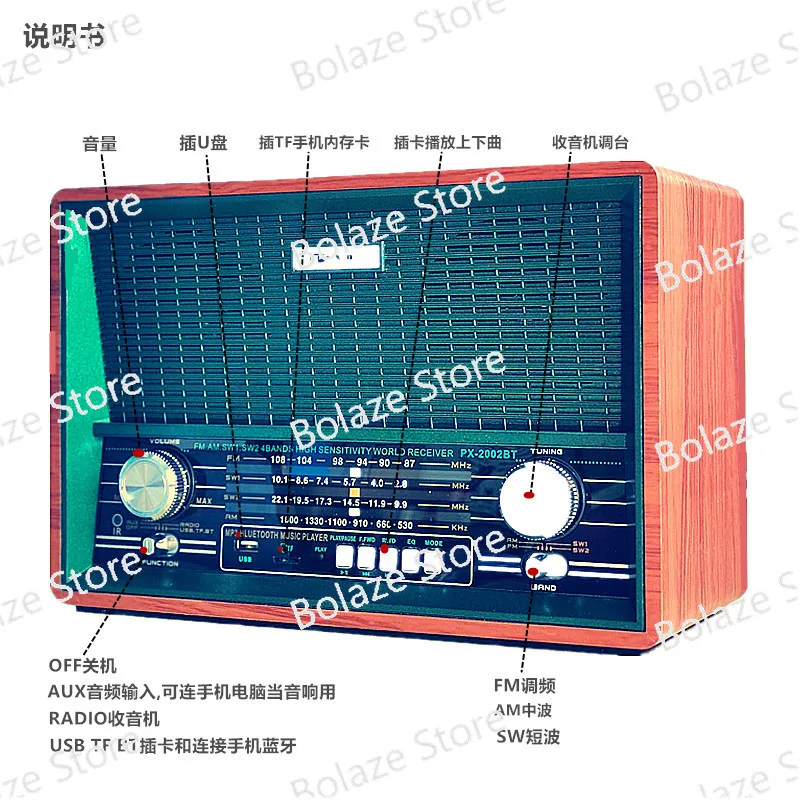 European Classical Nostalgic Old Man Radio, Bluetooth Speaker, Plug-in Card, FM, Medium Wave, Short Wave Charging