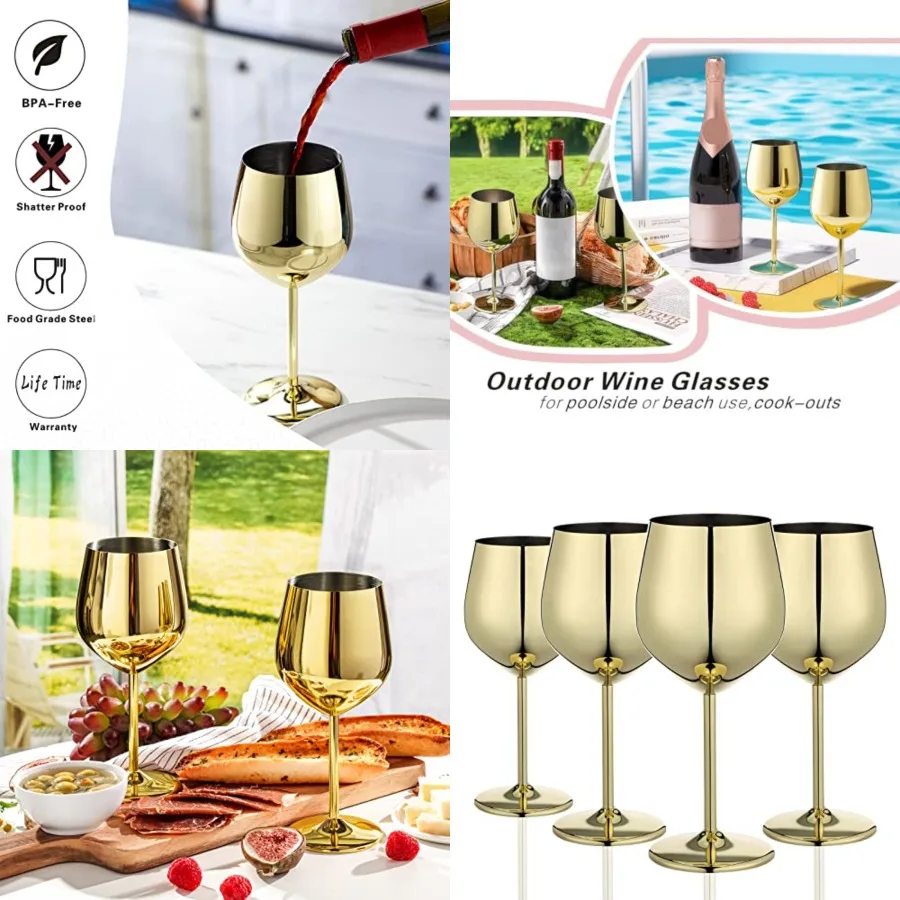 

Wine Glasses Set of 4, 18oz Unbreakable Goblet, Stainless Steel Wine Glass, Metal Wine Glass for Outdoor, Travel, Camping, Pool