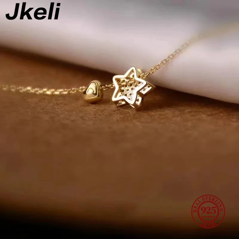 Jkeli-collar de plata de ley 925 auténtica para mujer, colgante de corazón de estrella dulce, collar de 18k para mujer, declaración de boda, joyería