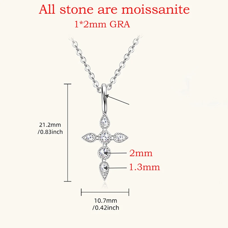 Smyoue 18k White Gold Plated 2mm Cross All Moissanite Pendants for Women S925 Sterling Silver Necklace Lab Diamond Birthday Gift
