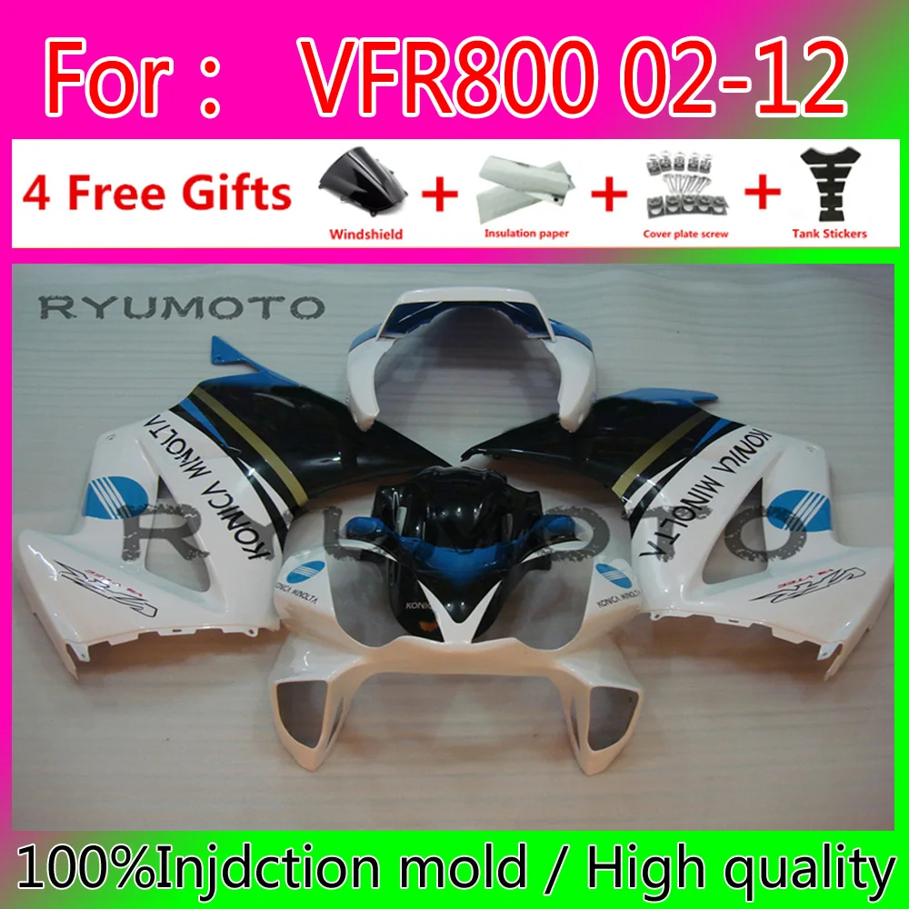 BS Motorcycle Injection Mold Fairings Kit Fit For Vfr800 VFR 800 02 03 04 05 06 07 08 09 10 11 12 Bodywork fairing blue white