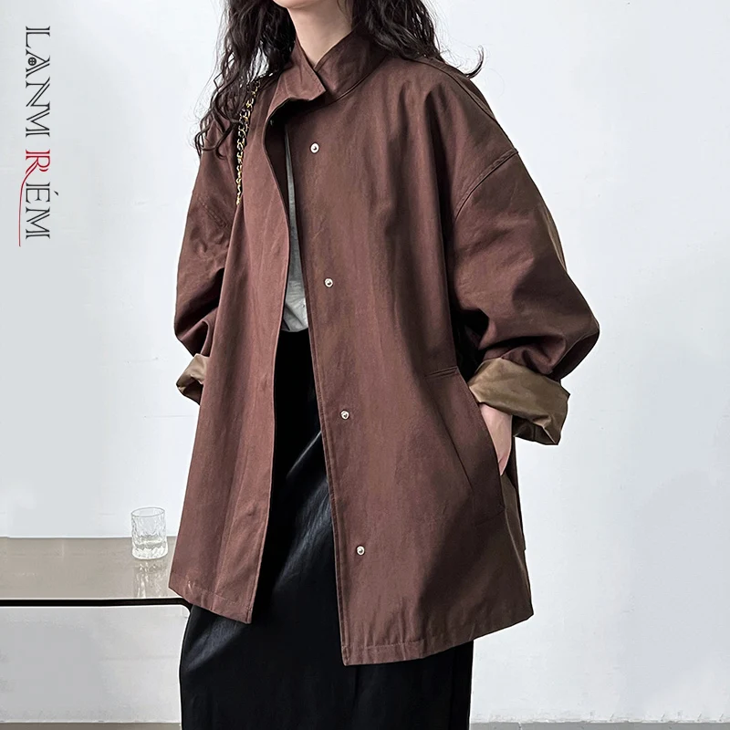 LANMREM Temperament Short Trench For Women Lapel Single Breasted Solid Color Pockets Design Coat 2026 Spring Autumn New 2Z2225 LANMREM Temperament Short Trench For Women Lapel Single Breasted Solid Color Pockets Design Coat 2026 Spring Autumn New 2Z2225