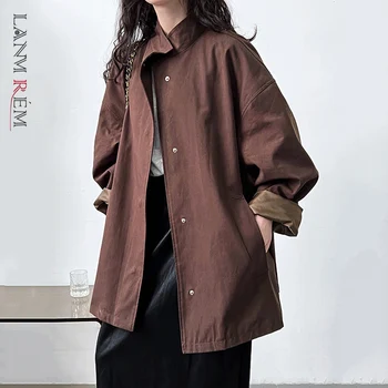 LANMREM Temperament Short Trench For Women Lapel Single Breasted Solid Color Pockets Design Coat 2026 Spring Autumn New 2Z2225