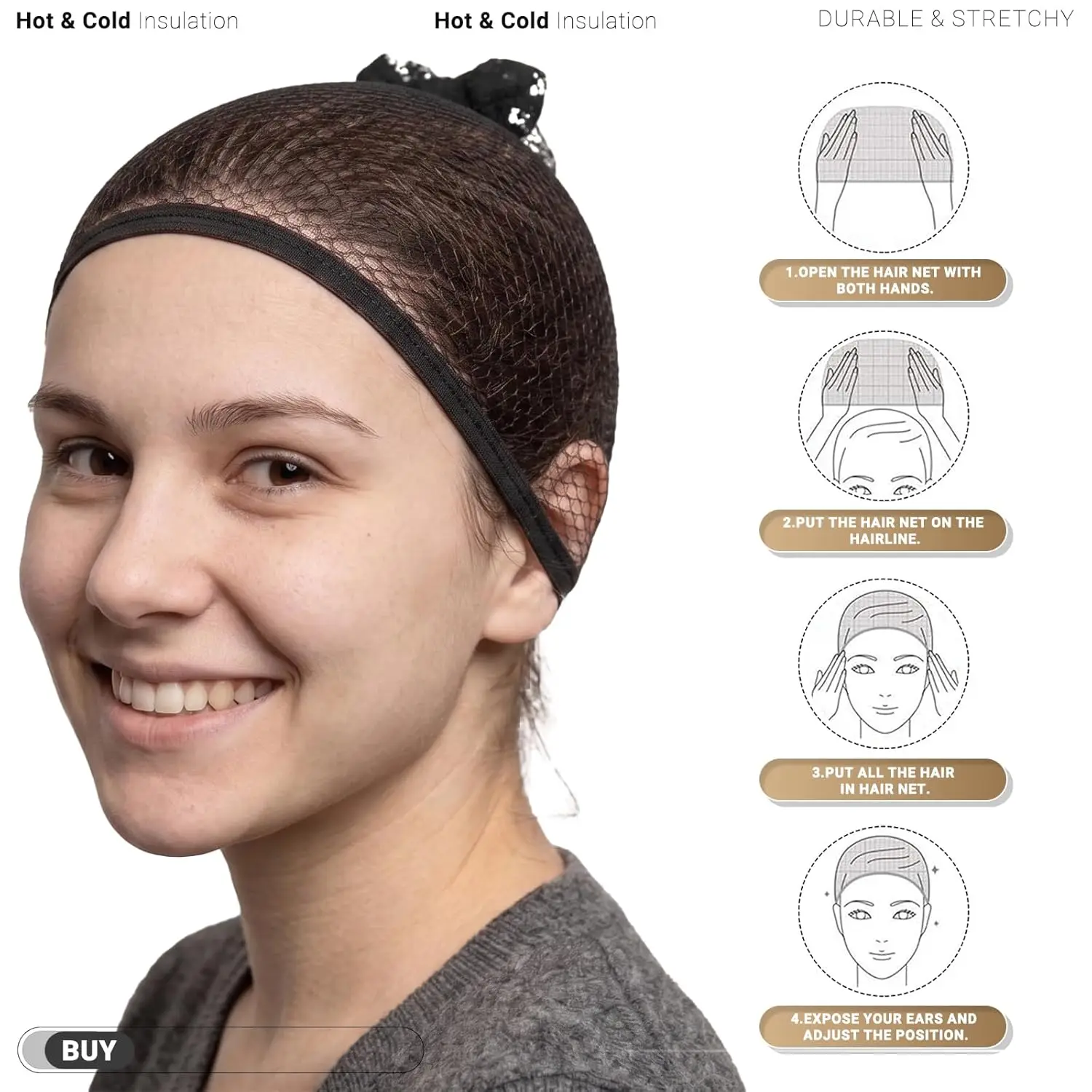 Geschlossene/Offene Netz-Perückenkappen & Fischnetz-Haarnetze für Frauen, Nylon-Webnetze für Halloween-Cosplay – Detail 5