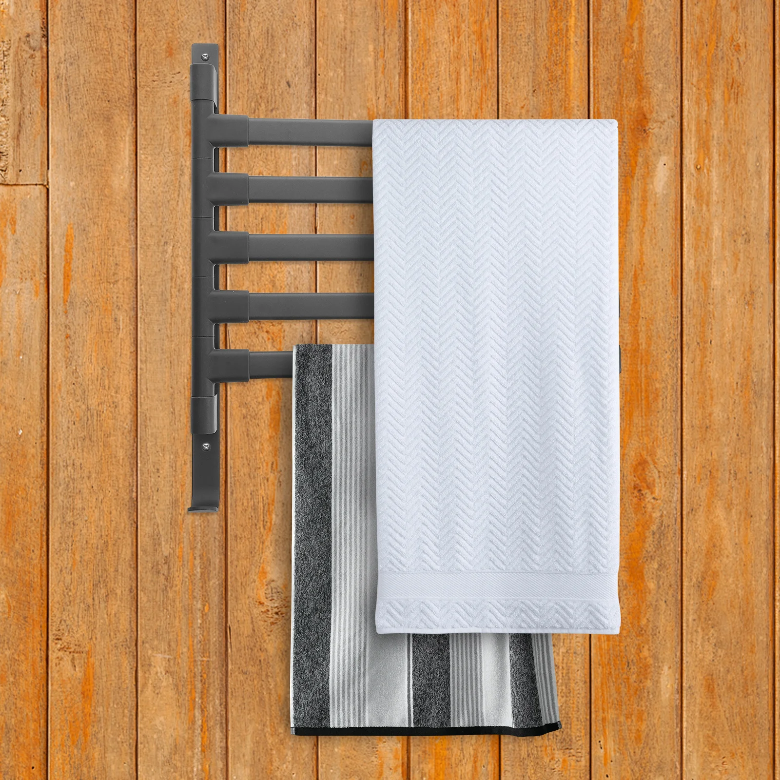 

Gray Multi-Functional Bathroom Towel Rack 5 Adjustable Swivel Rods Folding Shelf Wall Mount Towel Holder Bathroom Racks