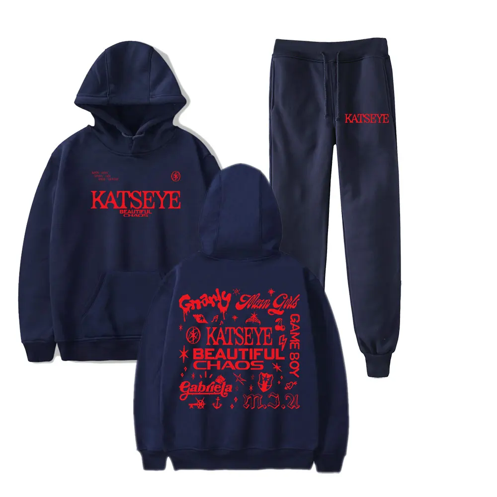 Katseye جميلة الفوضى قائمة التتبع جولة 2025 ميرش هوديس مجموعة هوديي السراويل قطعتين البلوز الرجال ملابس حريمي ارتداء اليومي