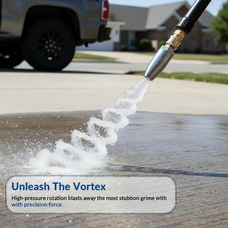 High Pressure Turbo Rotating Washer Nozzle Stainless Steel Clog-Free for Concrete Driveway Brick Floor Cleaning
