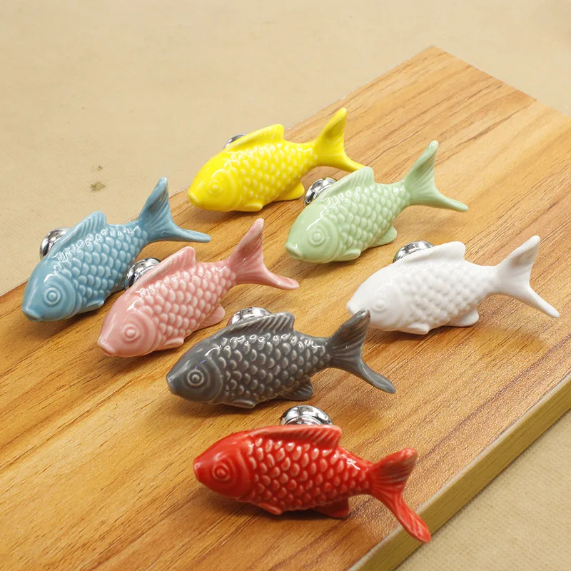 Ceramic Fish Grass Carp Cabinet Knobs and Handles Drawer Closet Handles Room Furniture Handle Door Hardware Wardrobe