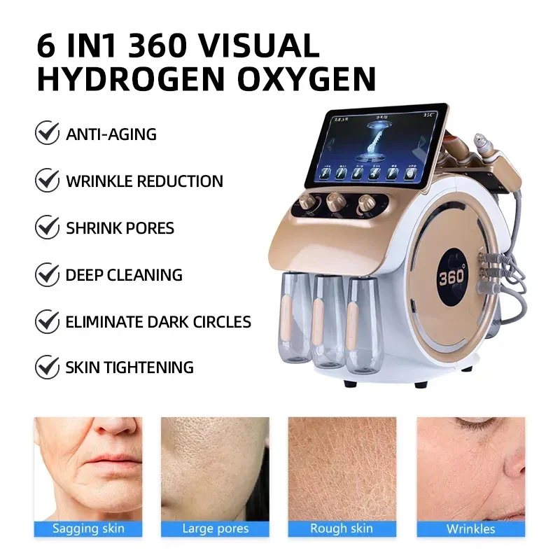 Jet d'oxygène multifonction 6 en 1, Machine faciale 360, élimination des points noirs, Hydrodermabrasion, rajeunissement de la peau, outil de beauté