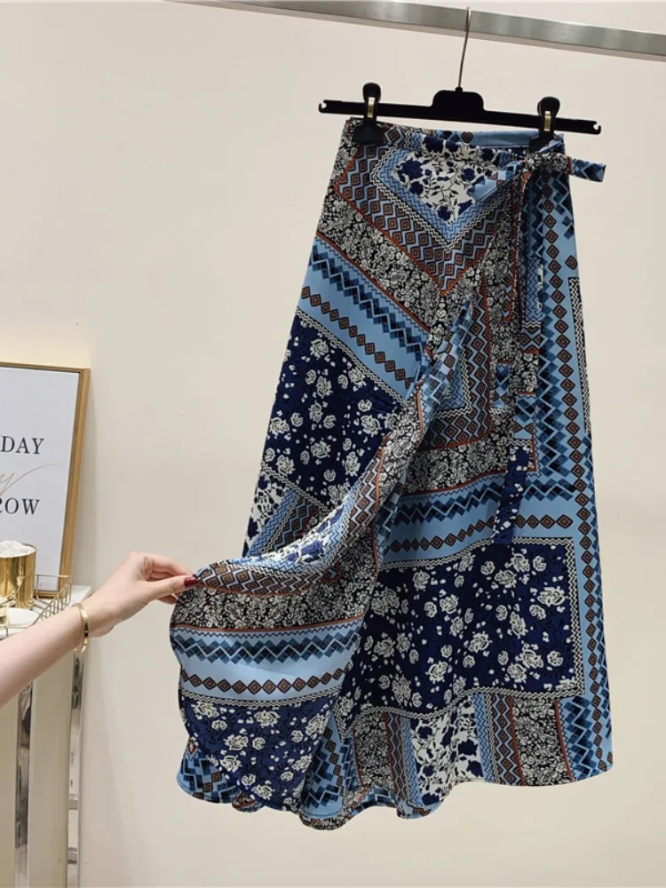 

High Waist A-Line Midi Skirt for Women Floral Print Chiffon Wrap Bodycon Spring Autumn plus Size n Sle Office Commute