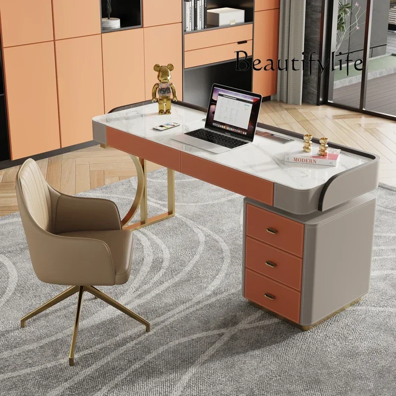 

Home minimalist desk Nordic medieval solid wood saddle leather desk طاولة قيمنق