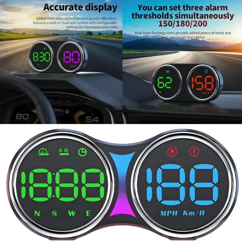

31BC Vehicle Speed Monitor Dashboard Screen with Twin Round Dials Readout and Type-C Controls for Road Travel Use