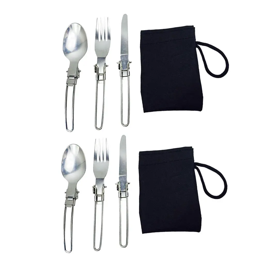 

2Sets Foldable Stainless Steel Cutlery Set Portable Picnic Utensils Camping Tableware Knives Forks Spoons Folding Tableware