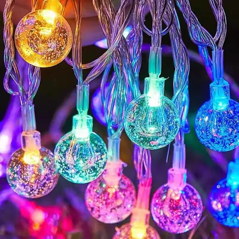 LED Crystal Ball Garland String Lights Indoor Decor Holiday Wedding Christmas Lamp 10/20/40/80 LED Fairy Lights Battery Powered
