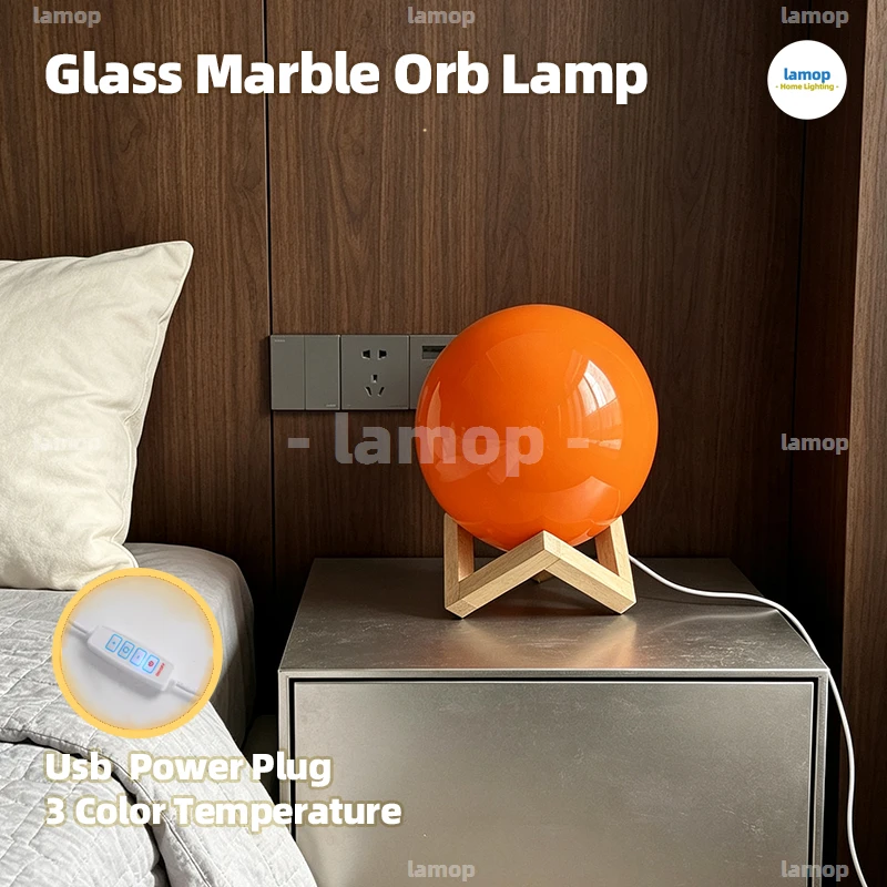 Murano Glass Full Sphere Table Lamp Uniform Light Output Cream Style Lighting For Living Side Table Dormitory Home Ornament