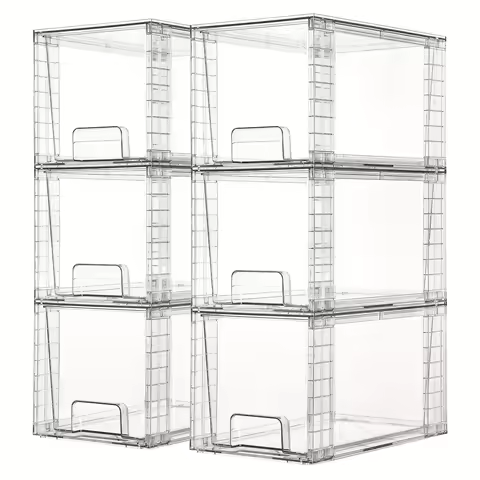 Large Stackable Transparent Acrylic Kitchen Shelf Organizers And Storage, Desktop Storage Box, Easy to Assemble with Handles