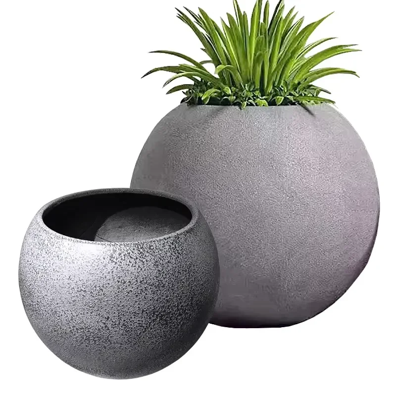 Flower Pot Outdoor Planter Round Fiber Cement Pots Garden Hotel Outdoor Fiberglass Flower Pot
