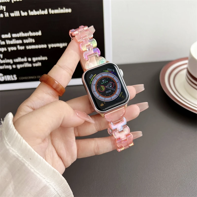 Shining Clear Color Laser Petal Strap For Apple Watch Band Ultra 42 44 40 45 41MM Girl Plastic Bracelet For iWatch 4 6 SE 8 49mm