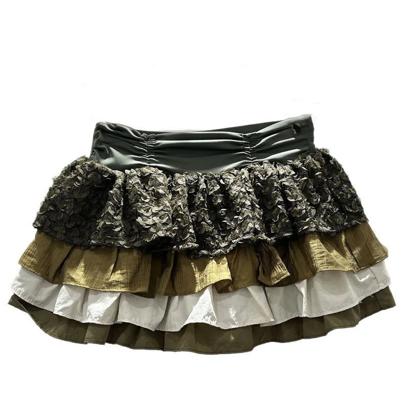 WTHT موضة المرأة تقسم الدانتيل مطوي حافة نفخة تنورة العصرية مطاطا عالية الخصر ألف خط التنانير 2025 الصيف الإناث 1LS1449