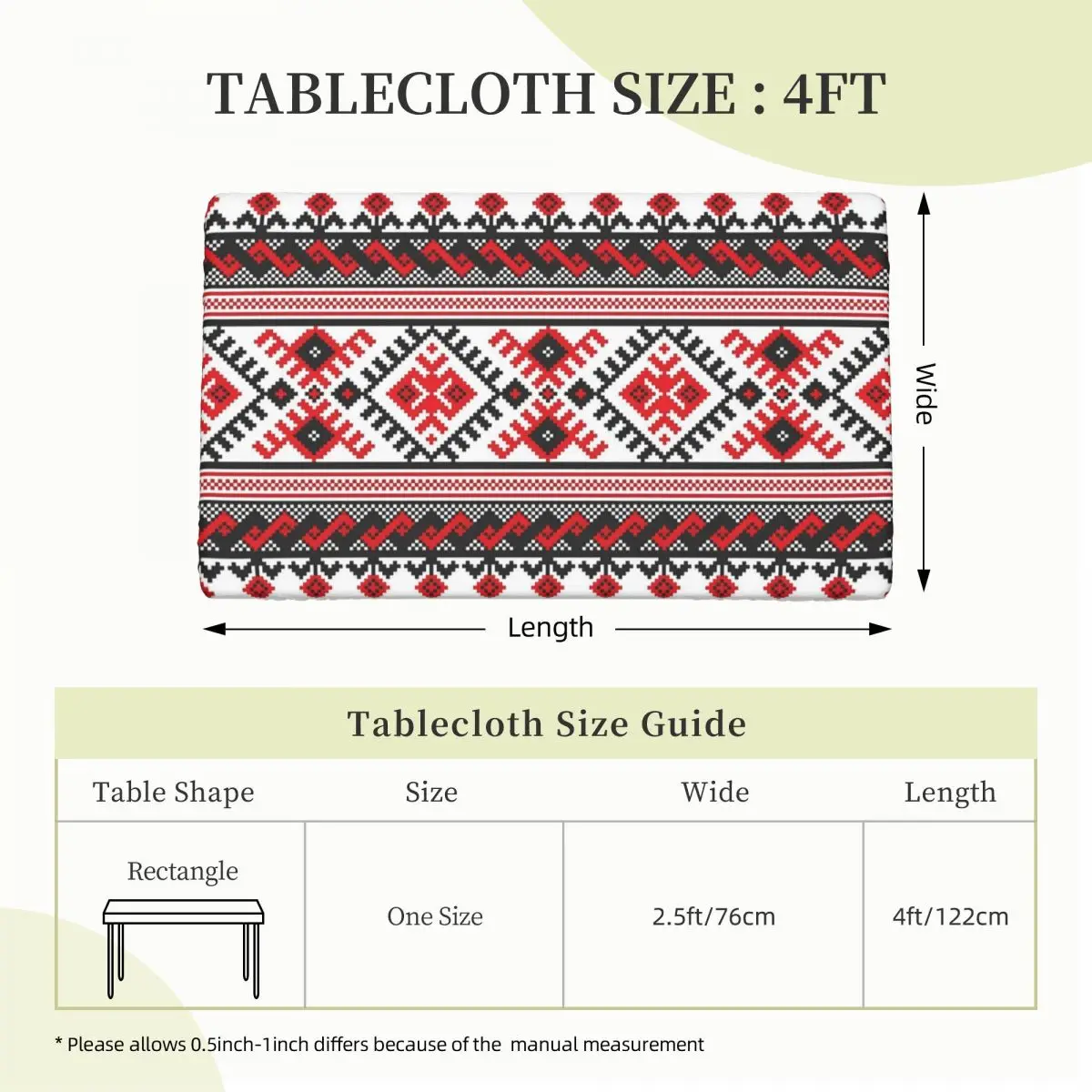 Custom Ukrainian Traditional Embroidery Tablecloth Rectangular Oilproof Vyshyvanka Table Cloth Cover for Kitchen 4FT