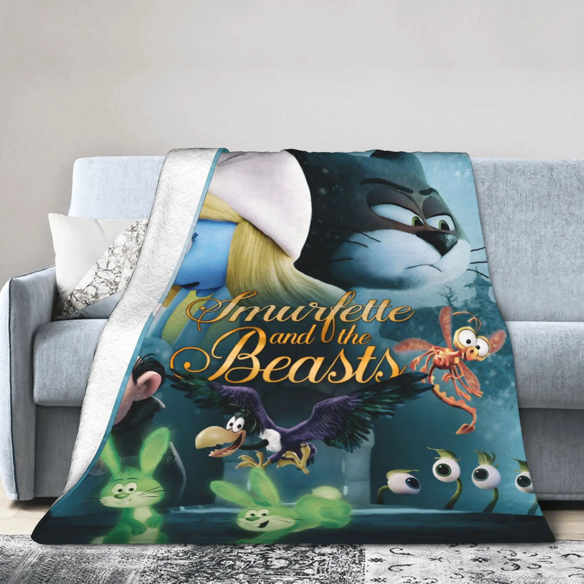 

S-Smurfs Blue Cartoon Blankets Fleece All Season Portable Super Soft Throw Blankets for Bed Car Rug Piece