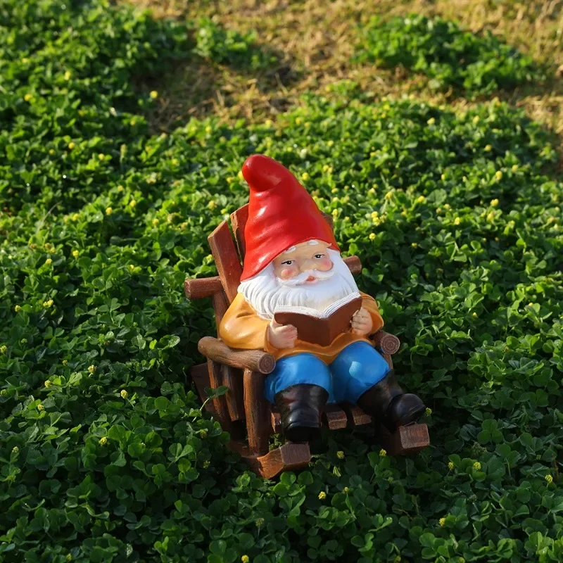 Nuevo estilo, adornos de goblin lectura reclinables, decoración artesanal resina enana escritorio informal para el hoga