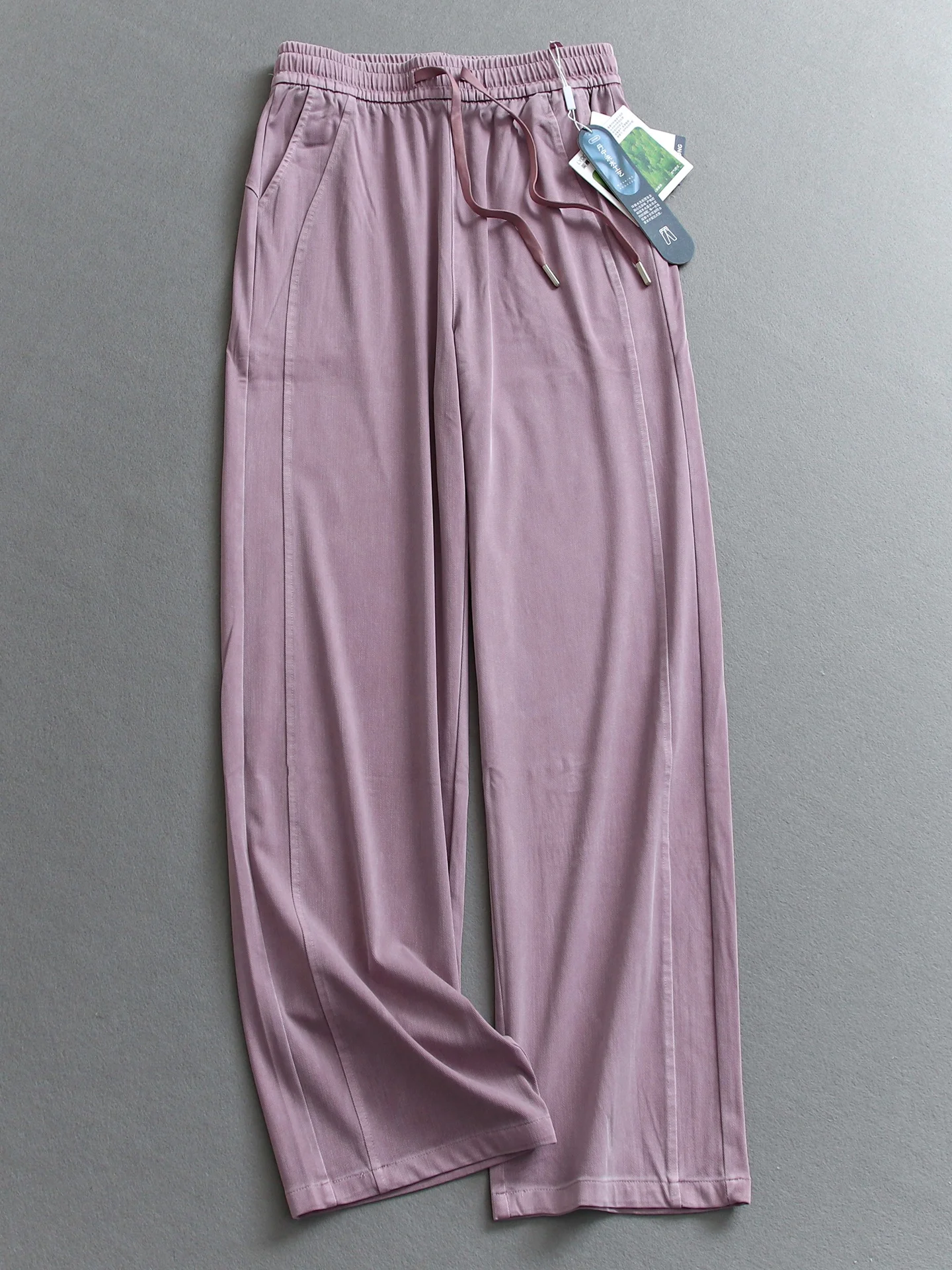 Cool Mint Lyocell Blend  Color Drapey Waist Wide Leg Pants Women Casual Trousers Drawstring Elastic Waist Straight Leg T...