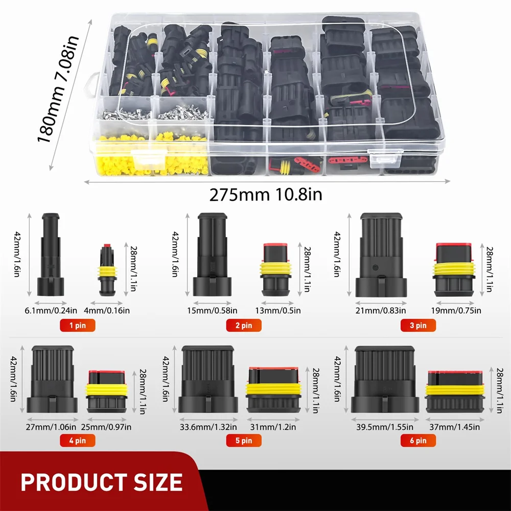 

622PCS 1 2 3 4 5 6 Pin Electrical Waterproof Connector ‎Plug Male Female Terminal Wire Connectors Quick Connect for Motorcycle