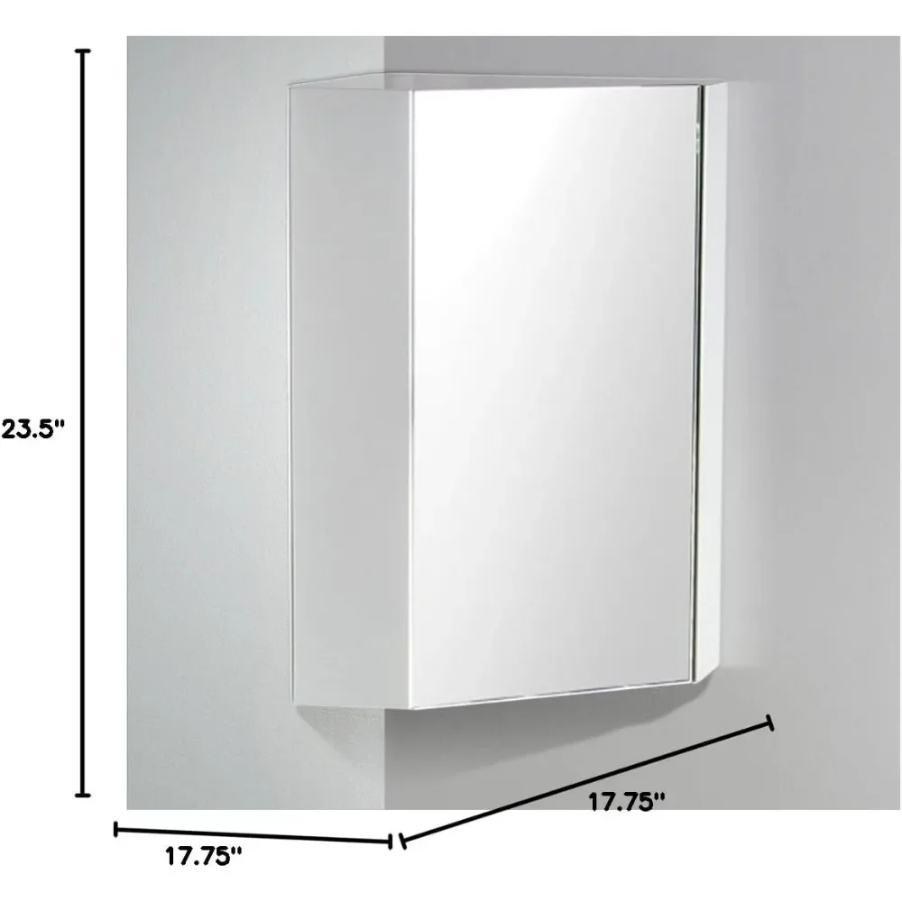 Mirror Cabinets, 18" Corner Medicine Cabinet with Mirror Door, White, 17.75"D X 17.75"W X 23.5"H, Mirror Cabinets