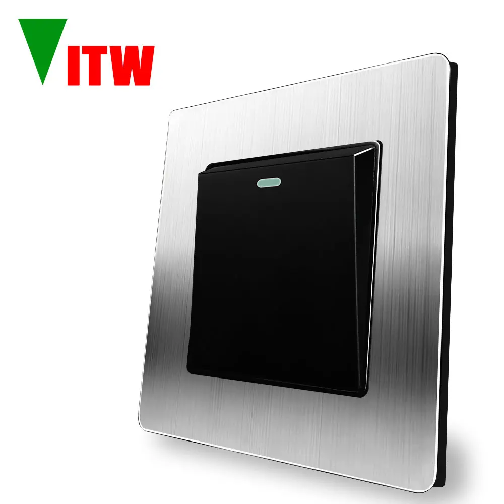 

Vitw настенный 1Gang 2-позиционный переключатель из нержавеющей стали, черная панель 86 мм, переменный ток 110-250 В, стандарт ЕС, переключатель освещения 16 А