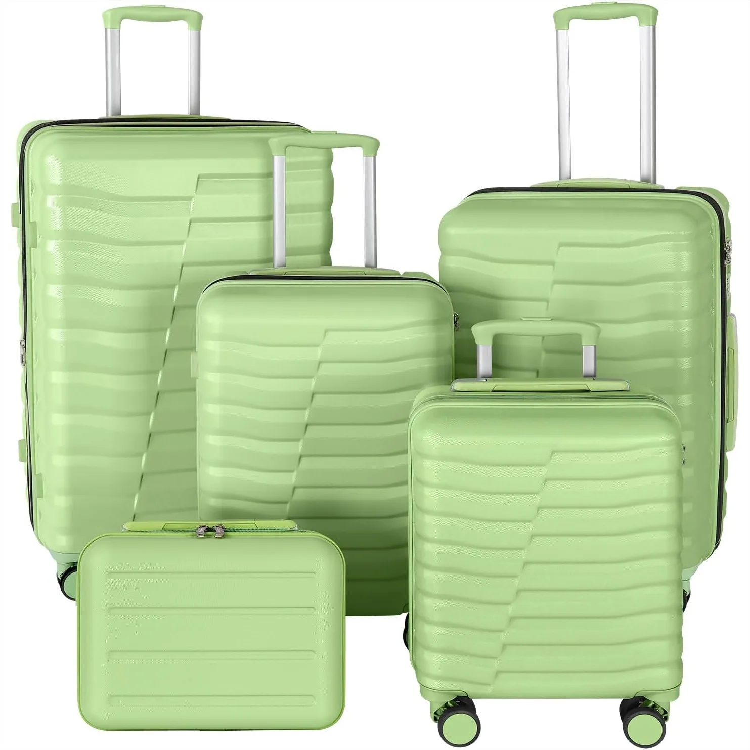 

5-Piece Lightweight Luggage Set, ABS+PC Hard Shell Suitcase with YKK Zipper & TSA Lock, Avocado Green, 14-28in