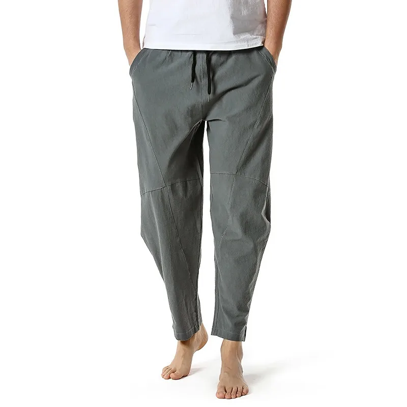 Pantalones de Yoga de lino y algodón para hombre, ropa informal, ligera, con cintura elástica, 4 colores, novedad de verano 2024