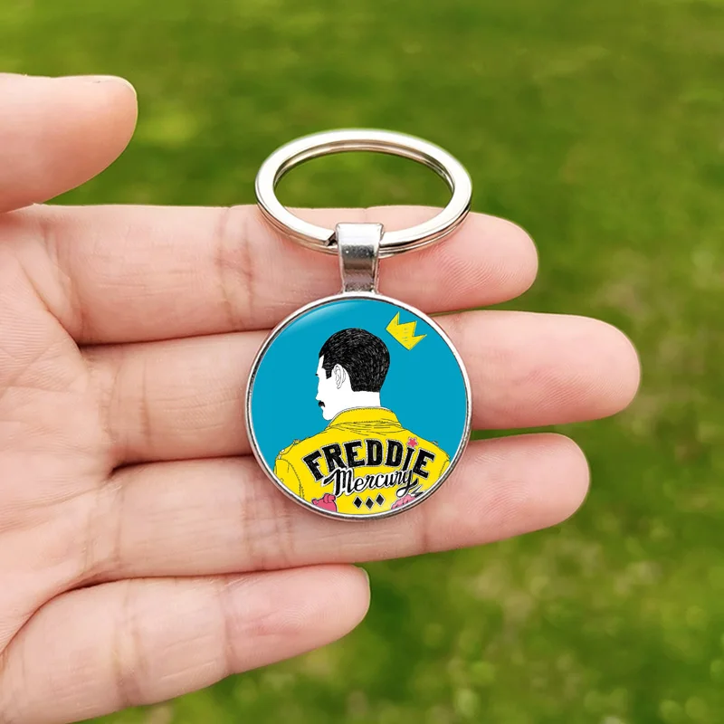 Freddie Mercury Keychain Band Queen Rock Singer Art Poster Glass Cabochon Alloy Pendant Key Chains Men Fans Keyring Gift Friends