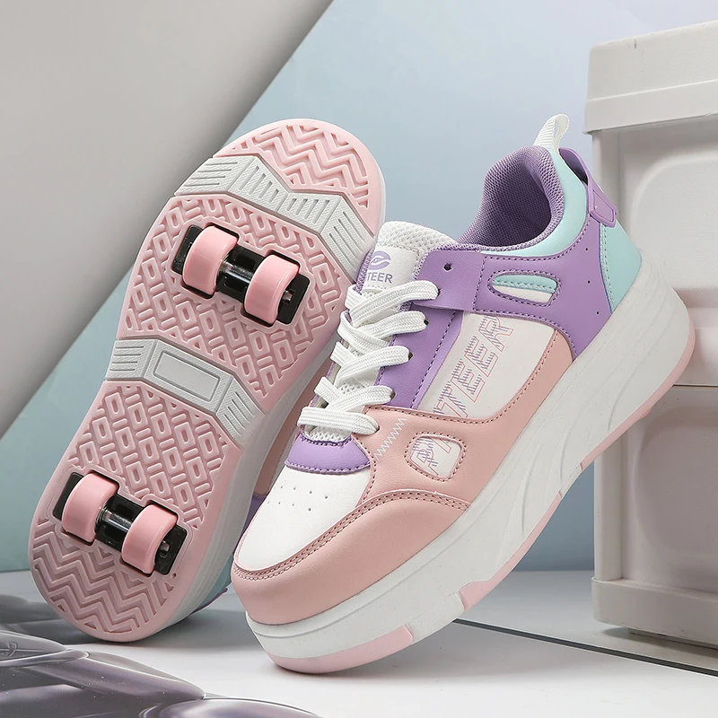 أحذية تزلج عصرية ذات صف مزدوج بأربع عجلات مع عجلات أحذية رياضية دوارة مزدوجة الأغراض للأطفال والكبار