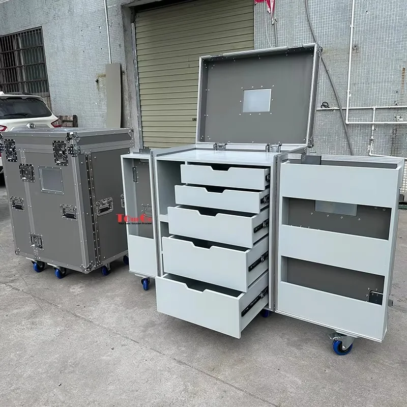 5 Drawers Backline Tool Grey Drawer Flight Case With 3u Rack Space