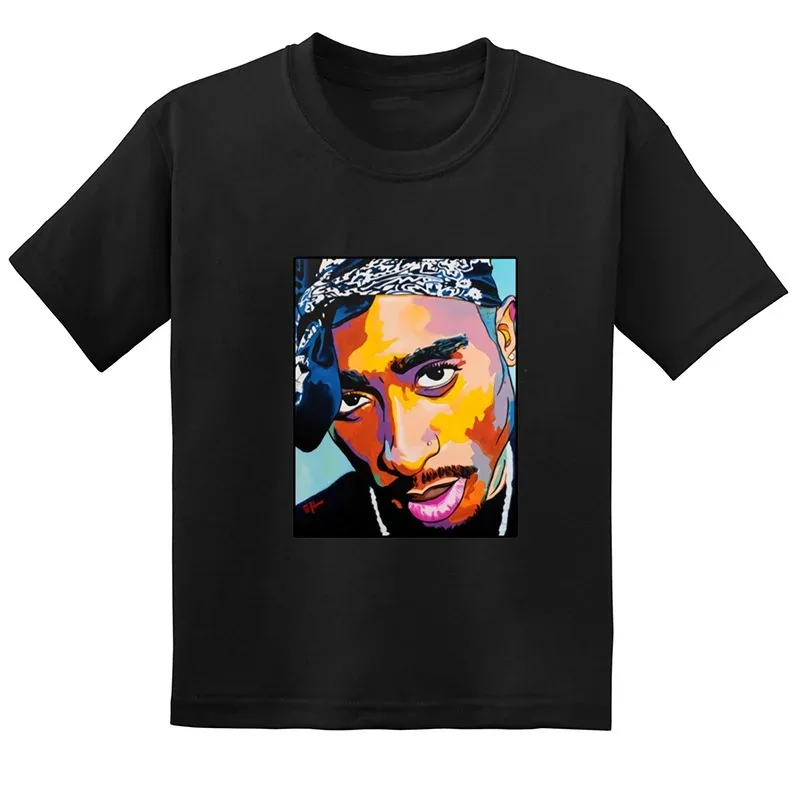 Hip Hop Festival Rapper 2pac Kids Mens  Fashion Children T Shirt Tupac Thug Life Clothes Girls Boys Women Summer Black T-Shirt