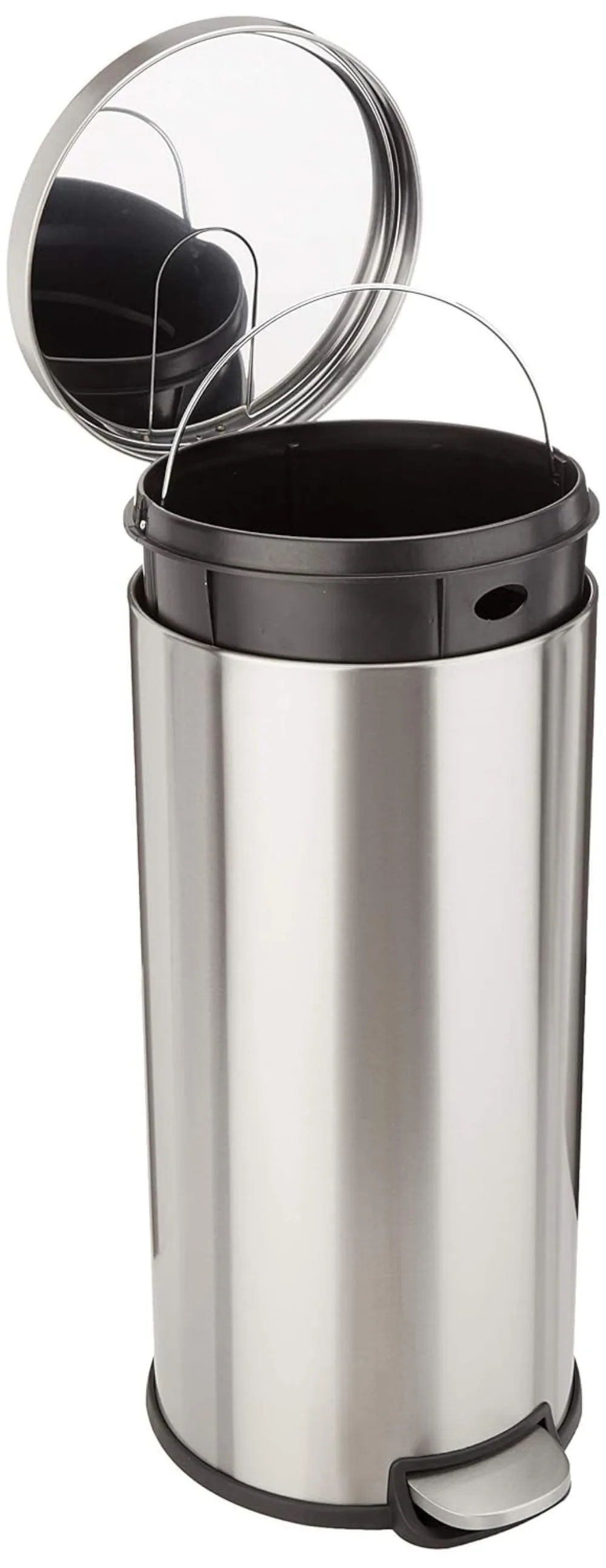 

Round Cylindrical Trash Can with Soft Closing Foot Pedals Durable Brushed Stainless Steel Suitable for Living Room Office